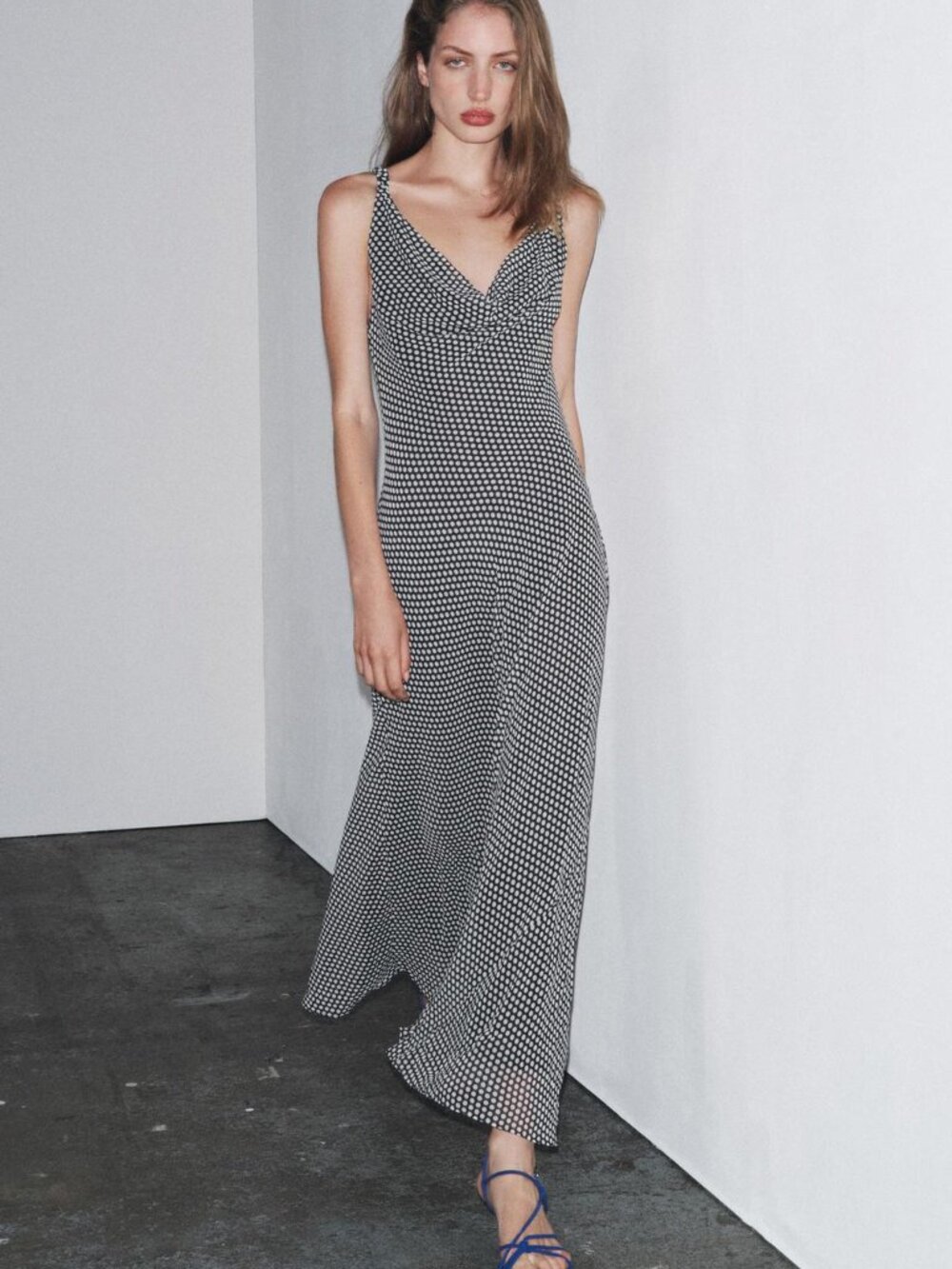 ZARA ZW Collection Polka Dot Midi Dress Black White Open Back Small NWT Summer